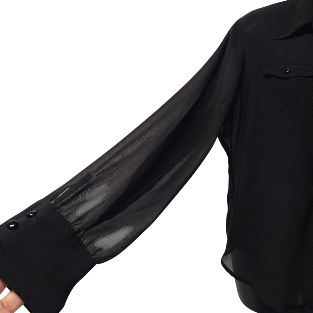 Harley-Davidson Womens L Black Sheer Button-Up Blouse Rhinestone Eagle Sheer Top - Picture 3 of 8